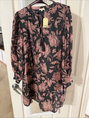 JODIFL Black Midi Dress with Pink Floral Print